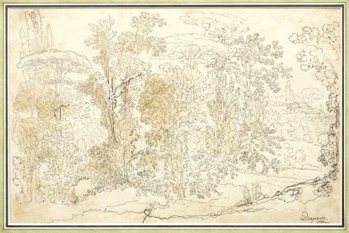 Italian landscape, a drawing by Louis-Jean Desprez (1743 - 1804)