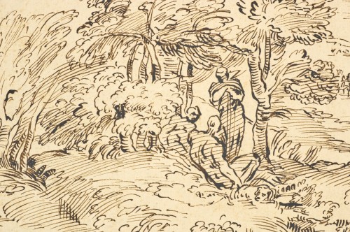 Tableaux et dessins Dessin, Aquarelle & Pastel - Paysage aux baigneurs (d’après Carrache) par Michel Corneille le Jeune (1642 – 1708)