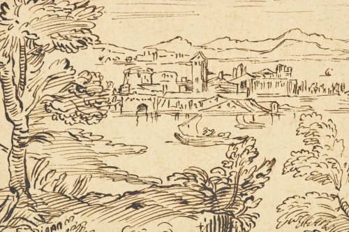 XVIIe siècle - Paysage aux baigneurs (d’après Carrache) par Michel Corneille le Jeune (1642 – 1708)