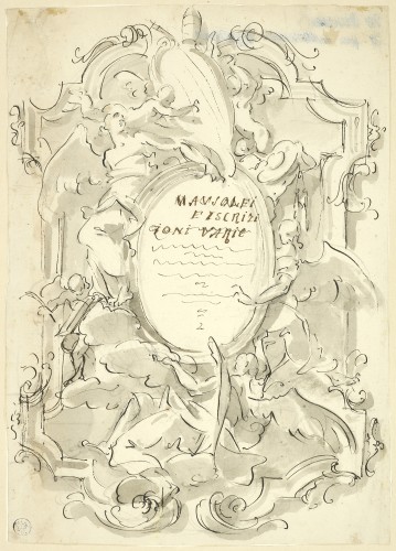 Etude de frontispice, un dessin baroque par Giovanni Antonio Pellegrini