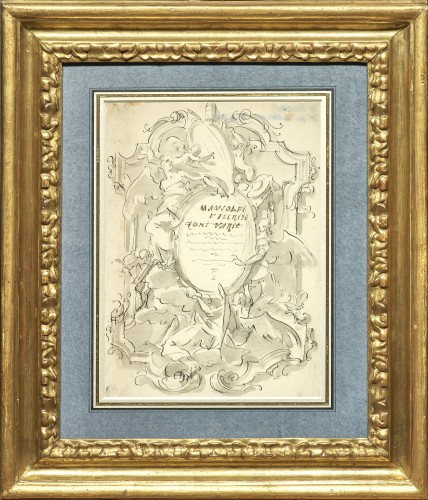 Etude de frontispice, un dessin baroque par Giovanni Antonio Pellegrini - Tableaux et dessins Style 