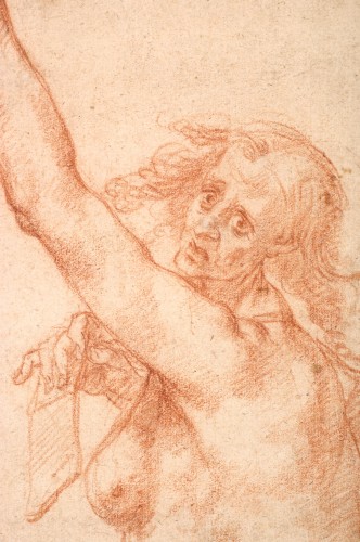 Study of a Fate at mid-body attributed to Giovanni da San Giovanni - Paintings & Drawings Style 