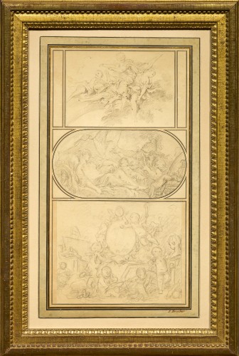 Trois dessins de François Boucher, dans un montage de Jean-Baptiste Glomy - Tableaux et dessins Style Louis XV