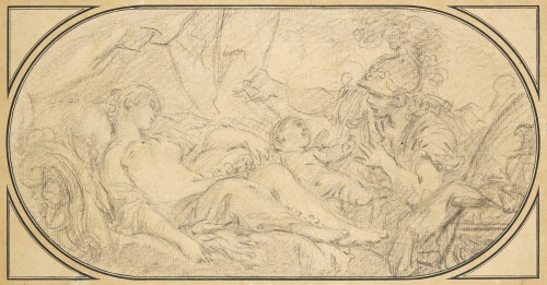 18th century - Three studies by François Boucher, in a mount by Jean-Baptiste Glomy