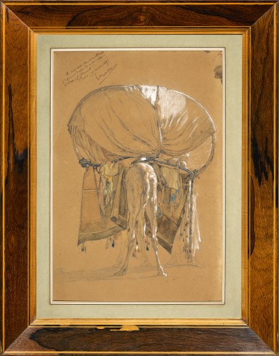 Eugène Mouton (1823 – 1902)  - Etude d’un dromadaire chargé d’un palanquin, vu de dos par Gustave Guillaumet - Tableaux et dessins Style 