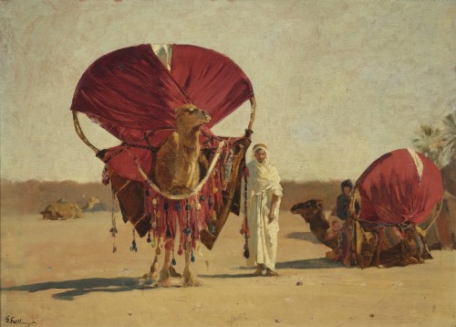  - Eugène Mouton (1823 – 1902)  - Study of a Camel loaded with a Palanquin, from behind by Gustave Guillaumet