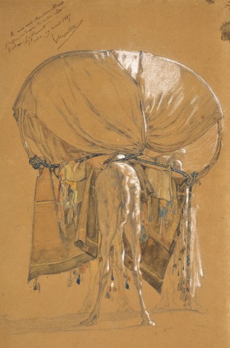 Antiquités - Eugène Mouton (1823 – 1902)  - Etude d’un dromadaire chargé d’un palanquin, vu de dos par Gustave Guillaumet