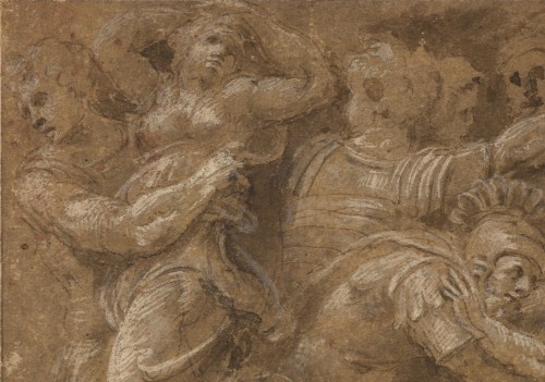 XVIe siècle et avant - L’Enlèvement des Sabines, un dessin de Biagio Pupini, d'après Polidoro da Caravaggio
