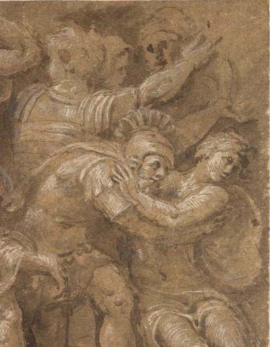 Antiquités - L’Enlèvement des Sabines, un dessin de Biagio Pupini, d&#039;après Polidoro da Caravaggio
