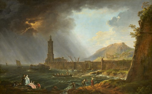 The arrival of the Storm, a landscape by a pupil of Joseph Vernet
