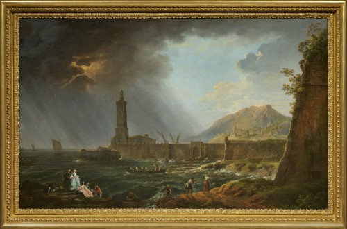 L'arrivée de l'orage, un paysage atmosphérique par un élève de Joseph Vernet - Tableaux et dessins Style 