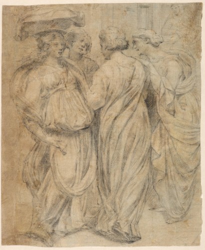 Quatre femmes, un dessin de F. Furini inspiré par la Porte du Paradis de Ghiberti
