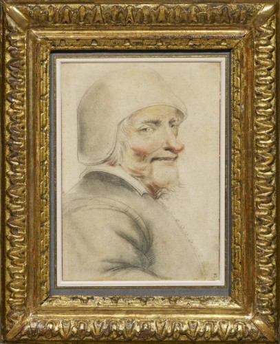 Portrait d’homme de trois quarts, coiffé d’un bonnet, par Lagneau - Tableaux et dessins Style Louis XIII