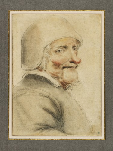 Tableaux et dessins Dessin, Aquarelle & Pastel - Portrait d’homme de trois quarts, coiffé d’un bonnet, par Lagneau