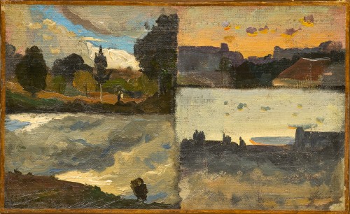 Quatre études de paysage par Henri Harpignies, un tableau atypique et déroutant - Tableaux et dessins Style Napoléon III