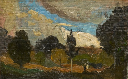 Tableaux et dessins Tableaux XIXe siècle - Quatre études de paysage par Henri Harpignies, un tableau atypique et déroutant