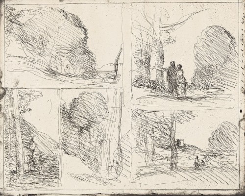 Napoléon III - Quatre études de paysage par Henri Harpignies, un tableau atypique et déroutant