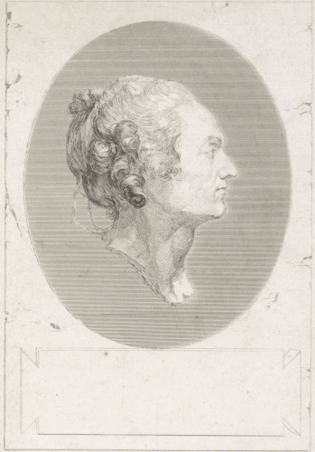 XVIIIe siècle - Dessin préparatoire à la gravure de Flipart d'après l'autoportrait de Greuze