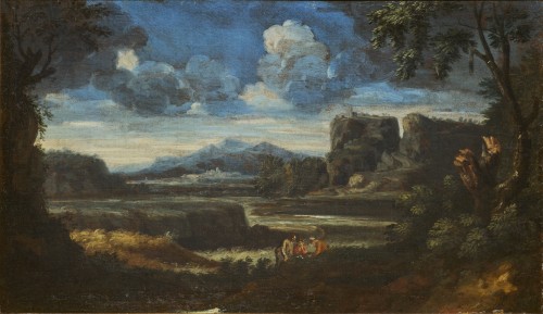 Italian Landscape with Jack Players by Gaspard Dughet (1615 - 1675) - Paintings & Drawings Style 