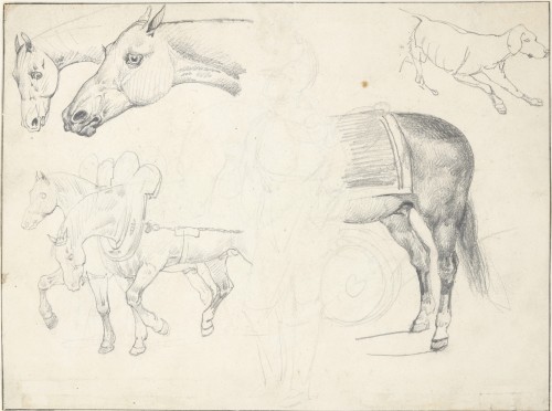 Feuille d’étude de chevaux double face par Théodore Géricault (1791-1924)