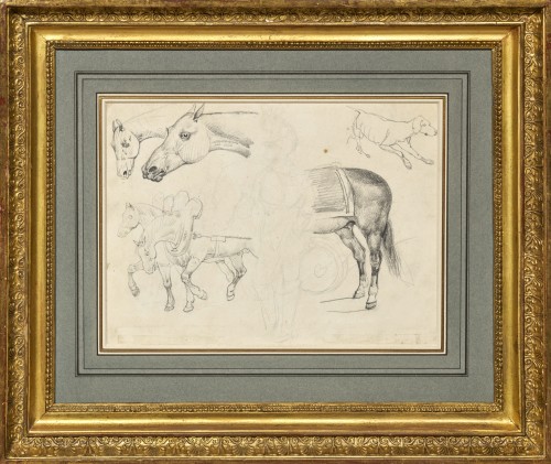 Tableaux et dessins Dessin, Aquarelle & Pastel - Feuille d’étude de chevaux double face par Théodore Géricault (1791-1924)