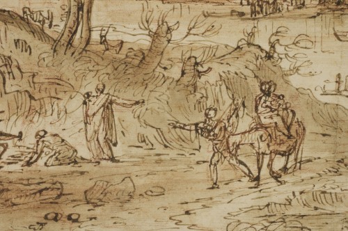 Tableaux et dessins Dessin, Aquarelle & Pastel - Un grand dessin de paysage éxécuté en Italie vers 1630 par un artiste Flamand