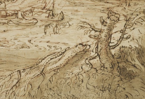 A large landscape drawing executed in Italy around 1630 by a Flemish artist - 