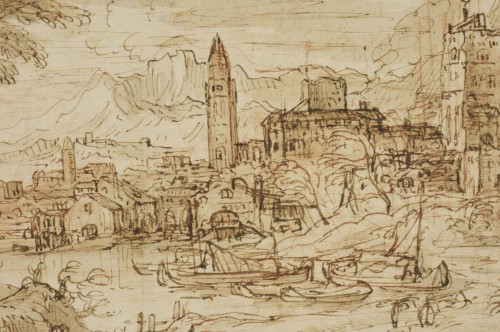 Un grand dessin de paysage éxécuté en Italie vers 1630 par un artiste Flamand - 