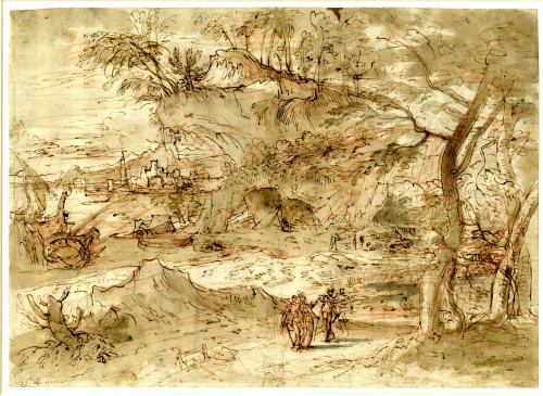 Antiquités - A large landscape drawing executed in Italy around 1630 by a Flemish artist