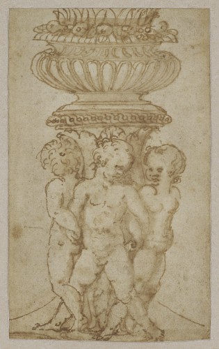 Un projet de flambeau attribué à Giulio Romano, dit Jules Romain (circa 1499 - 1546) - Tableaux et dessins Style Renaissance