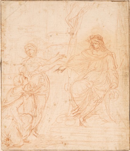 Study for the Judgment of Solomon, a red chalk drawing by Simone Cantarini