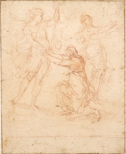 Study for the Judgment of Solomon, a red chalk drawing by Simone Cantarini - Paintings & Drawings Style 