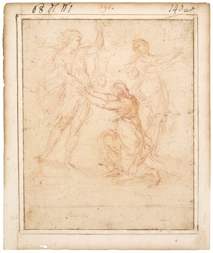 Study for the Judgment of Solomon, a red chalk drawing by Simone Cantarini - 