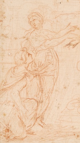 XVIIe siècle - Etudes pour le Jugement de Salomon, une sanguine de Simone Cantarini