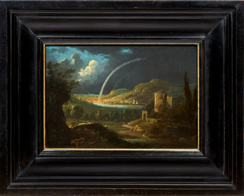 Paysage à la rivière avec bouviers, ruines et villages par Jan van Bunnik (1654-1727) - Tableaux et dessins Style 