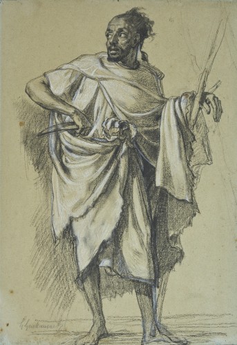 Le Boucher arabe, une dessin préparatoire - Gustave Guillaumet (1840 - 1887) - Tableaux et dessins Style 