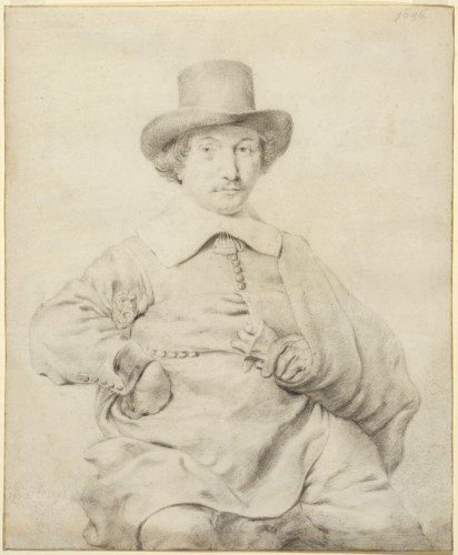 Paintings & Drawings  - Portrait of a Newlywed, a drawing on vellum by Casper Casteleyn, dated 1646