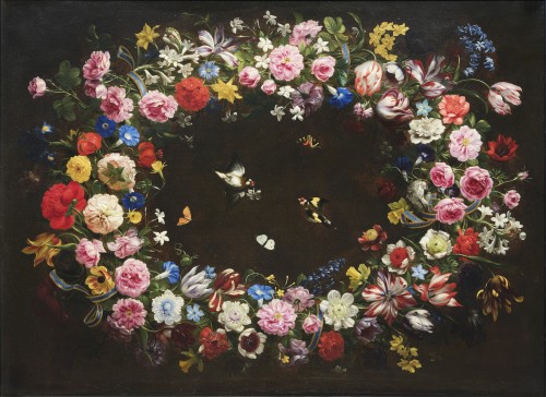 Flower Garland by Giovanni Stanchi the most Flemish Italian flower painter - Paintings & Drawings Style 