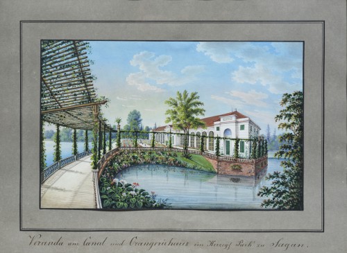 Vue de l'Orangerie du parc ducal de Sagan par E. Hackert vers 1850 - Tableaux et dessins Style Napoléon III