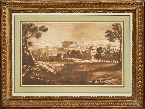 Vue d'une cité antique, un lavis de Jan de Bisschop (1628 – 1671) - Tableaux et dessins Style 