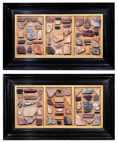 A pair of triptychs featuring antique marble samples