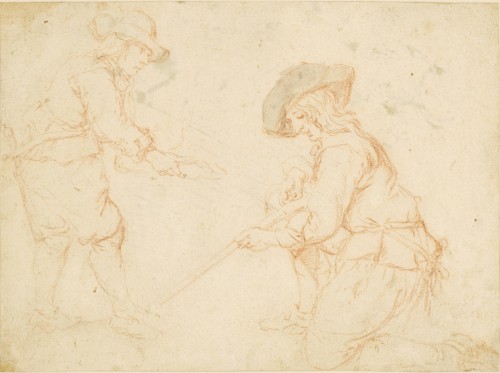 Study for a Hunting Scene, a red chalk sketch attributed to Karel du Jardin