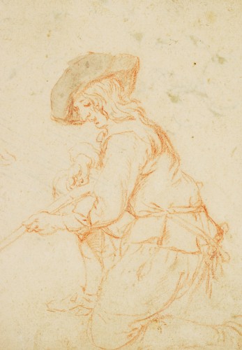 Tableaux et dessins Dessin, Aquarelle & Pastel - Étude pour une scène de chasse : le trophée, une sanguine attribuée à Karel du Jardin
