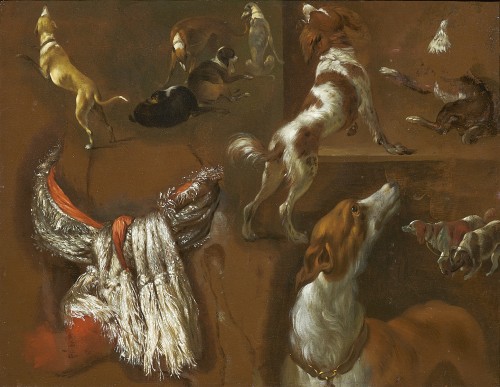 Etude de dix chiens et d'une étole, un panneau attribué à Jan Weenix