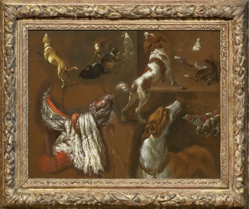 Etude de dix chiens et d'une étole, un panneau attribué à Jan Weenix - Tableaux et dessins Style 