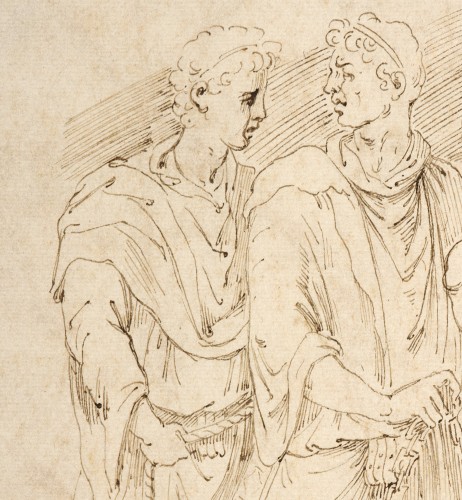 Tableaux et dessins Dessin, Aquarelle & Pastel - Un dessin de la période romaine de Girolamo da Carpi, d'après Polidoro da Caravaggio