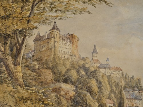 Tableaux et dessins Dessin, Aquarelle & Pastel - Une Vue du château et de la ville de Pau par le paysagiste anglais William Oliver