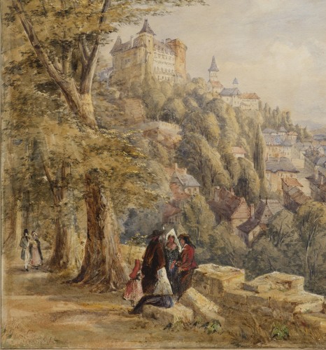XIXe siècle - Une Vue du château et de la ville de Pau par le paysagiste anglais William Oliver