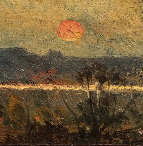Sunset on the sand sea, an oil on canvas by Henri Joseph Harpignies  - 