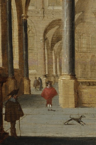 17th century - Church interior, oil on parquet panel by Jans Juriaensz van Baden (1604-1677)